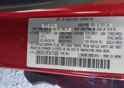 2015 Mazda Cx-5 Touring from USA, damaged, VIN JM3KE4CY2F0471828